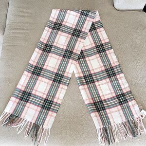 LOFT Outlet Plaid Cream Green Red Pink Fringe Hem Winter Scarf